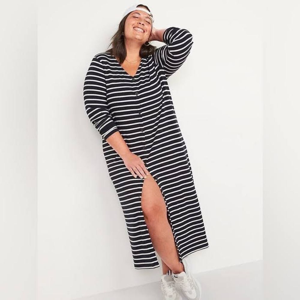 Old Navy Striped Midi Button Up Dress NWT Size M